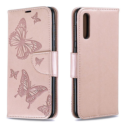 Leather Case Stands Butterfly Flip Cover Holder B01F for Samsung Galaxy A50 Rose Gold