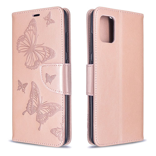 Leather Case Stands Butterfly Flip Cover Holder B01F for Samsung Galaxy A51 4G Rose Gold