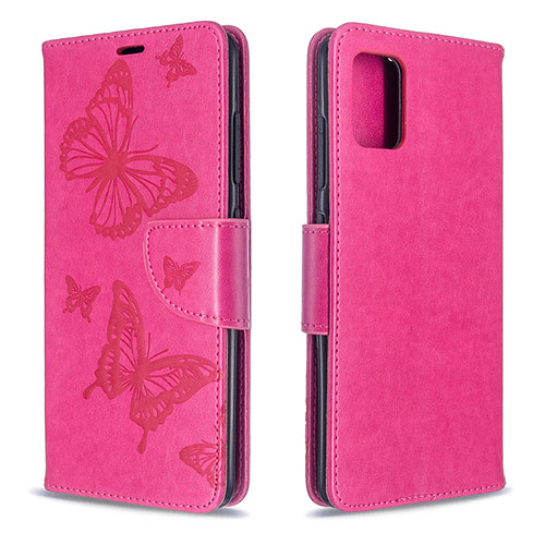 Leather Case Stands Butterfly Flip Cover Holder B01F for Samsung Galaxy A51 5G Hot Pink