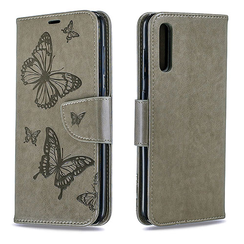 Leather Case Stands Butterfly Flip Cover Holder B01F for Samsung Galaxy A70 Gray