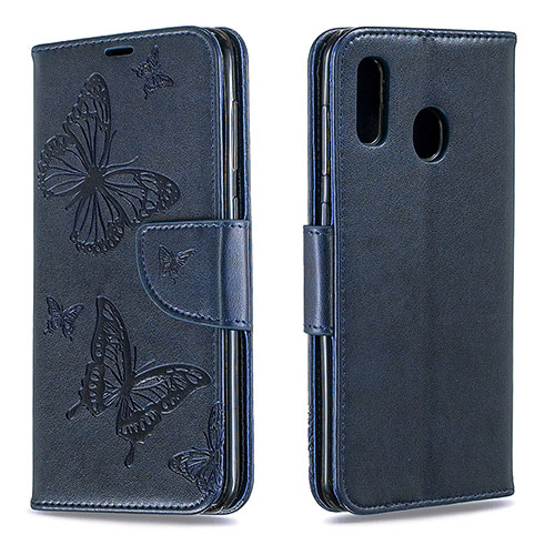 Leather Case Stands Butterfly Flip Cover Holder B01F for Samsung Galaxy M10S Blue