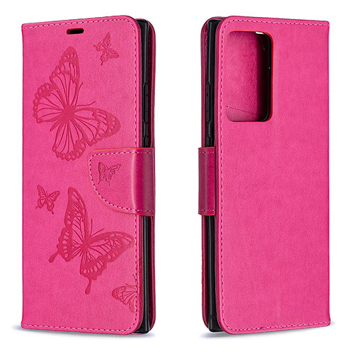 Leather Case Stands Butterfly Flip Cover Holder B01F for Samsung Galaxy Note 20 Ultra 5G Hot Pink