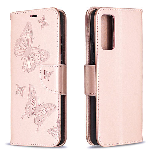 Leather Case Stands Butterfly Flip Cover Holder B01F for Samsung Galaxy S20 FE (2022) 5G Rose Gold
