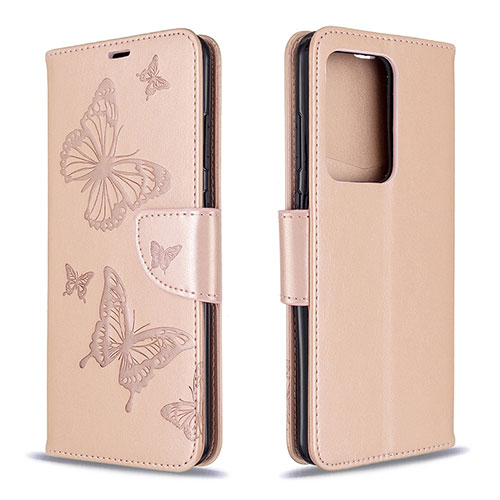 Leather Case Stands Butterfly Flip Cover Holder B01F for Samsung Galaxy S20 Plus 5G Rose Gold