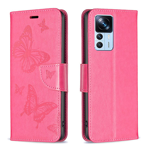 Leather Case Stands Butterfly Flip Cover Holder B01F for Xiaomi Mi 12T Pro 5G Hot Pink