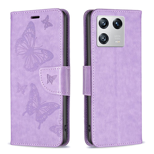 Leather Case Stands Butterfly Flip Cover Holder B01F for Xiaomi Mi 13 5G Clove Purple