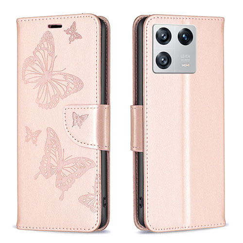 Leather Case Stands Butterfly Flip Cover Holder B01F for Xiaomi Mi 13 5G Rose Gold