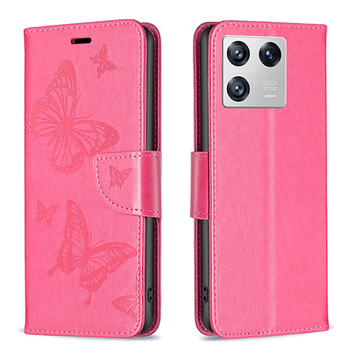 Leather Case Stands Butterfly Flip Cover Holder B01F for Xiaomi Mi 13 Pro 5G Hot Pink
