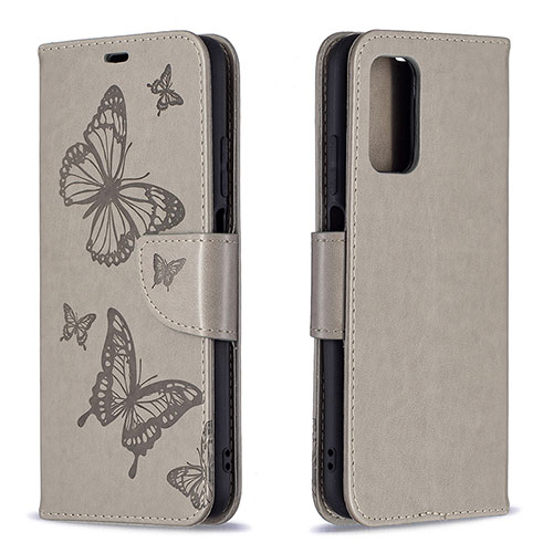 Leather Case Stands Butterfly Flip Cover Holder B01F for Xiaomi Poco M3 Gray