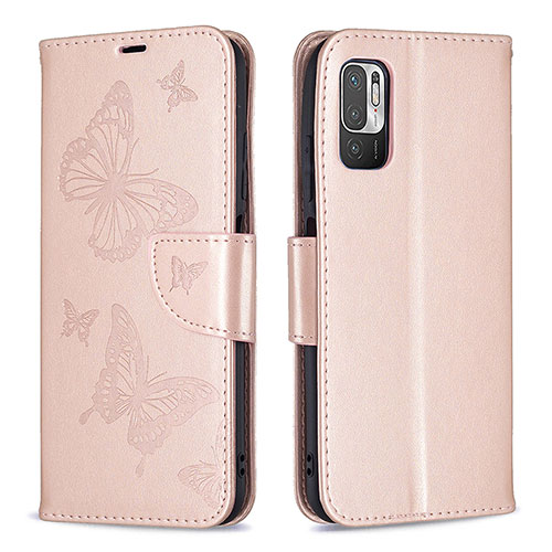 Leather Case Stands Butterfly Flip Cover Holder B01F for Xiaomi Redmi Note 11 SE 5G Rose Gold