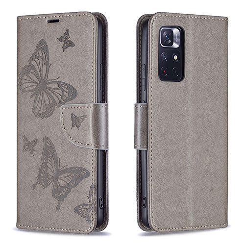 Leather Case Stands Butterfly Flip Cover Holder B01F for Xiaomi Redmi Note 11S 5G Gray