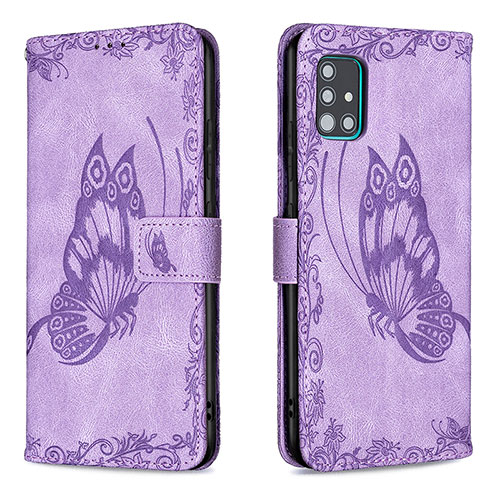 Leather Case Stands Butterfly Flip Cover Holder B02F for Samsung Galaxy A51 4G Clove Purple