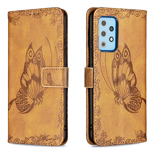 Leather Case Stands Butterfly Flip Cover Holder B02F for Samsung Galaxy A52 5G Brown