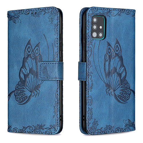 Leather Case Stands Butterfly Flip Cover Holder B02F for Samsung Galaxy M40S Blue