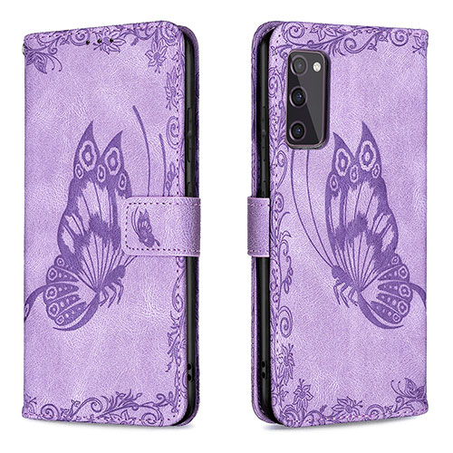 Leather Case Stands Butterfly Flip Cover Holder B02F for Samsung Galaxy S20 FE 5G Clove Purple