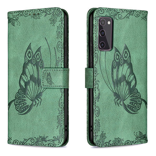 Leather Case Stands Butterfly Flip Cover Holder B02F for Samsung Galaxy S20 FE 5G Green