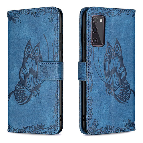 Leather Case Stands Butterfly Flip Cover Holder B02F for Samsung Galaxy S20 Lite 5G Blue