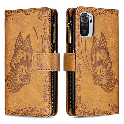 Leather Case Stands Butterfly Flip Cover Holder B02F for Xiaomi Poco M5S Brown