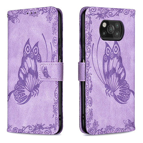 Leather Case Stands Butterfly Flip Cover Holder B02F for Xiaomi Poco X3 NFC Clove Purple