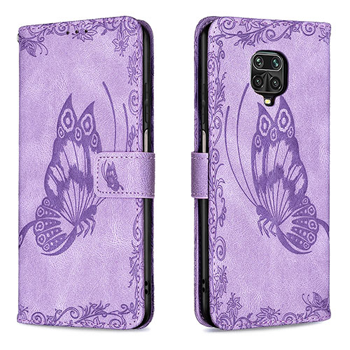 Leather Case Stands Butterfly Flip Cover Holder B02F for Xiaomi Redmi Note 9 Pro Max Clove Purple