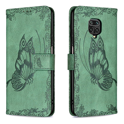 Leather Case Stands Butterfly Flip Cover Holder B02F for Xiaomi Redmi Note 9 Pro Max Green