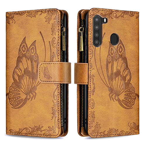 Leather Case Stands Butterfly Flip Cover Holder B03F for Samsung Galaxy A21 Brown