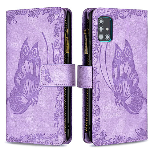 Leather Case Stands Butterfly Flip Cover Holder B03F for Samsung Galaxy A51 4G Clove Purple