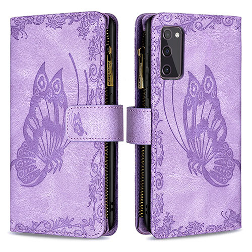 Leather Case Stands Butterfly Flip Cover Holder B03F for Samsung Galaxy S20 FE (2022) 5G Clove Purple