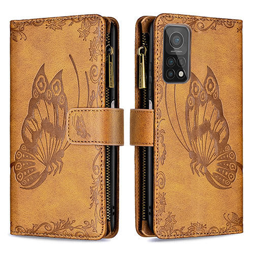 Leather Case Stands Butterfly Flip Cover Holder B03F for Xiaomi Mi 10T 5G Brown