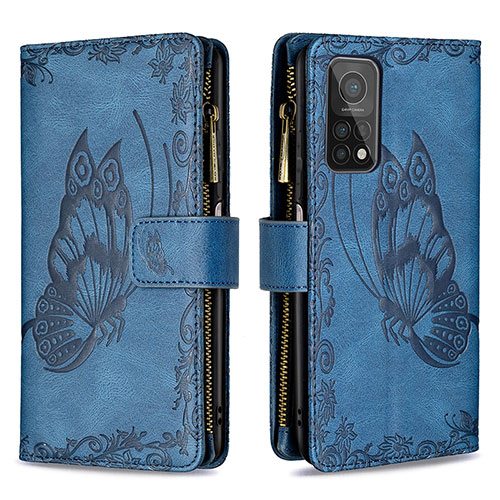 Leather Case Stands Butterfly Flip Cover Holder B03F for Xiaomi Mi 10T Pro 5G Blue