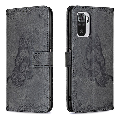 Leather Case Stands Butterfly Flip Cover Holder B03F for Xiaomi Poco M5S Black