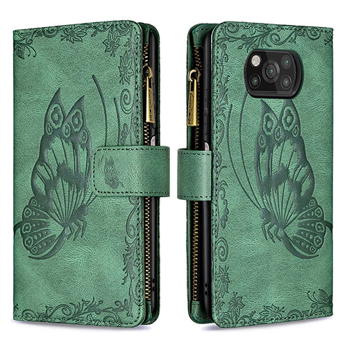 Leather Case Stands Butterfly Flip Cover Holder B03F for Xiaomi Poco X3 NFC Green