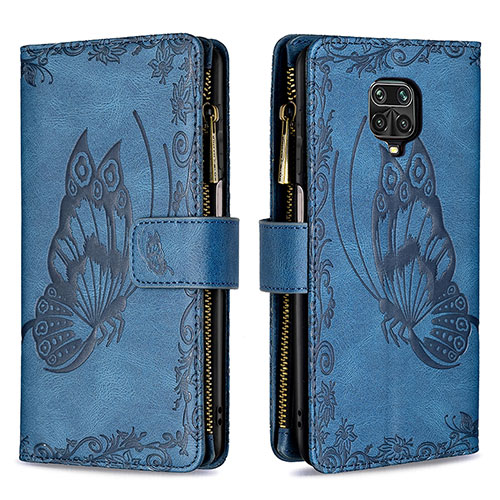 Leather Case Stands Butterfly Flip Cover Holder B03F for Xiaomi Redmi Note 9 Pro Max Blue