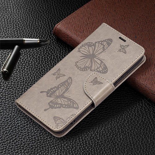 Leather Case Stands Butterfly Flip Cover Holder B13F for Samsung Galaxy S21 FE 5G Gray