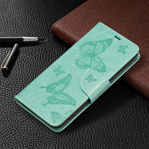 Leather Case Stands Butterfly Flip Cover Holder B13F for Samsung Galaxy S21 FE 5G Green