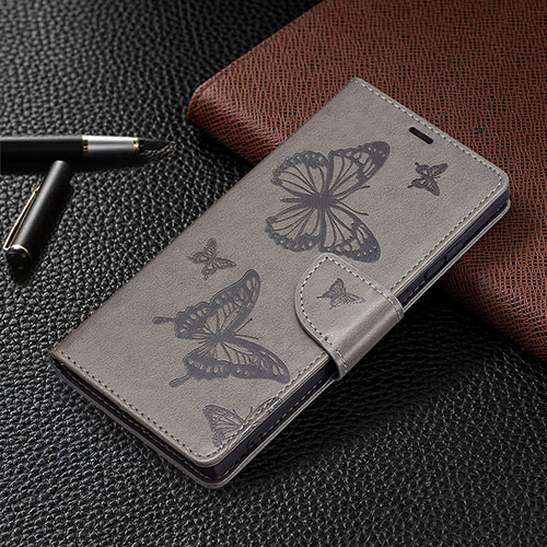 Leather Case Stands Butterfly Flip Cover Holder B13F for Samsung Galaxy S21 Ultra 5G Gray
