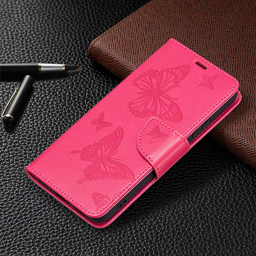 Leather Case Stands Butterfly Flip Cover Holder B13F for Samsung Galaxy S22 5G Hot Pink