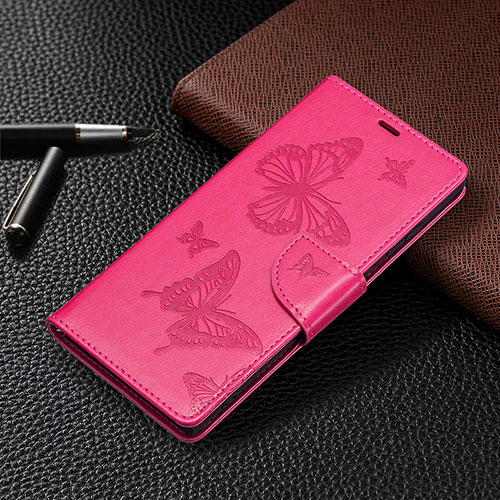 Leather Case Stands Butterfly Flip Cover Holder B13F for Samsung Galaxy S22 Ultra 5G Hot Pink