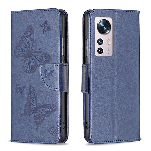 Leather Case Stands Butterfly Flip Cover Holder B13F for Xiaomi Mi 12S 5G Blue