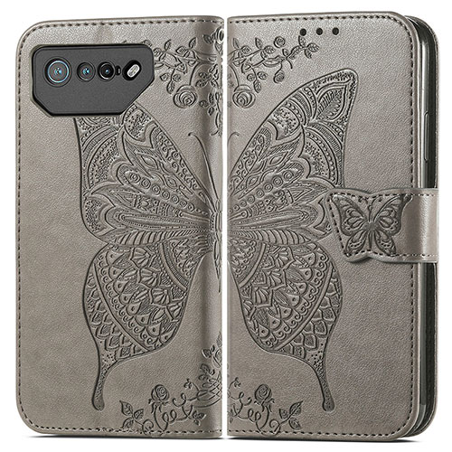 Leather Case Stands Butterfly Flip Cover Holder for Asus ROG Phone 7 Pro Gray