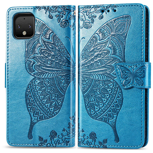 Leather Case Stands Butterfly Flip Cover Holder for Google Pixel 4 Blue