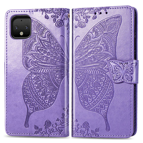 Leather Case Stands Butterfly Flip Cover Holder for Google Pixel 4 Clove Purple