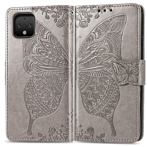 Leather Case Stands Butterfly Flip Cover Holder for Google Pixel 4 Gray