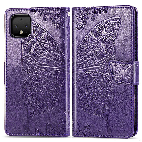 Leather Case Stands Butterfly Flip Cover Holder for Google Pixel 4 Purple