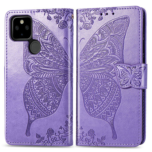 Leather Case Stands Butterfly Flip Cover Holder for Google Pixel 4a 5G Clove Purple