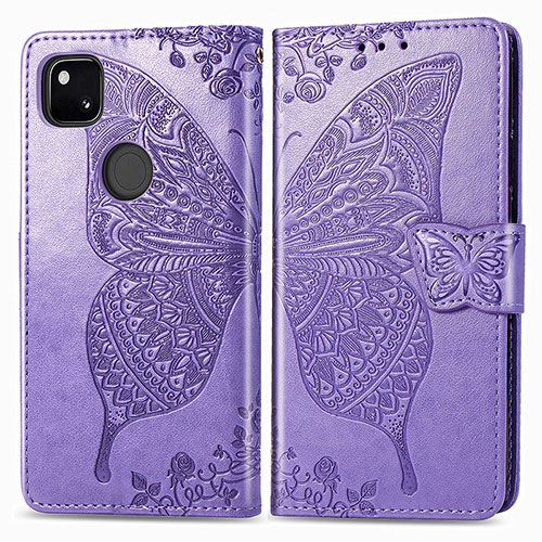 Leather Case Stands Butterfly Flip Cover Holder for Google Pixel 4a Clove Purple