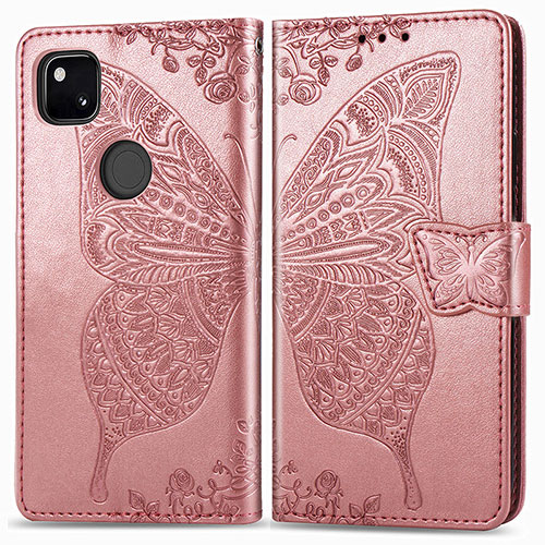 Leather Case Stands Butterfly Flip Cover Holder for Google Pixel 4a Rose Gold