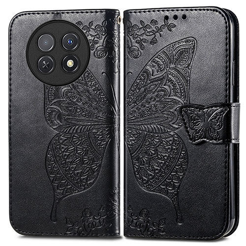 Leather Case Stands Butterfly Flip Cover Holder for Huawei Nova Y91 Black