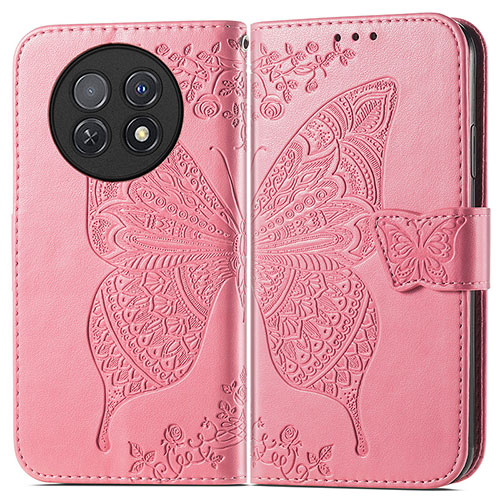 Leather Case Stands Butterfly Flip Cover Holder for Huawei Nova Y91 Hot Pink