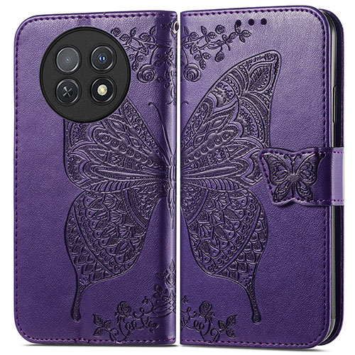 Leather Case Stands Butterfly Flip Cover Holder for Huawei Nova Y91 Purple